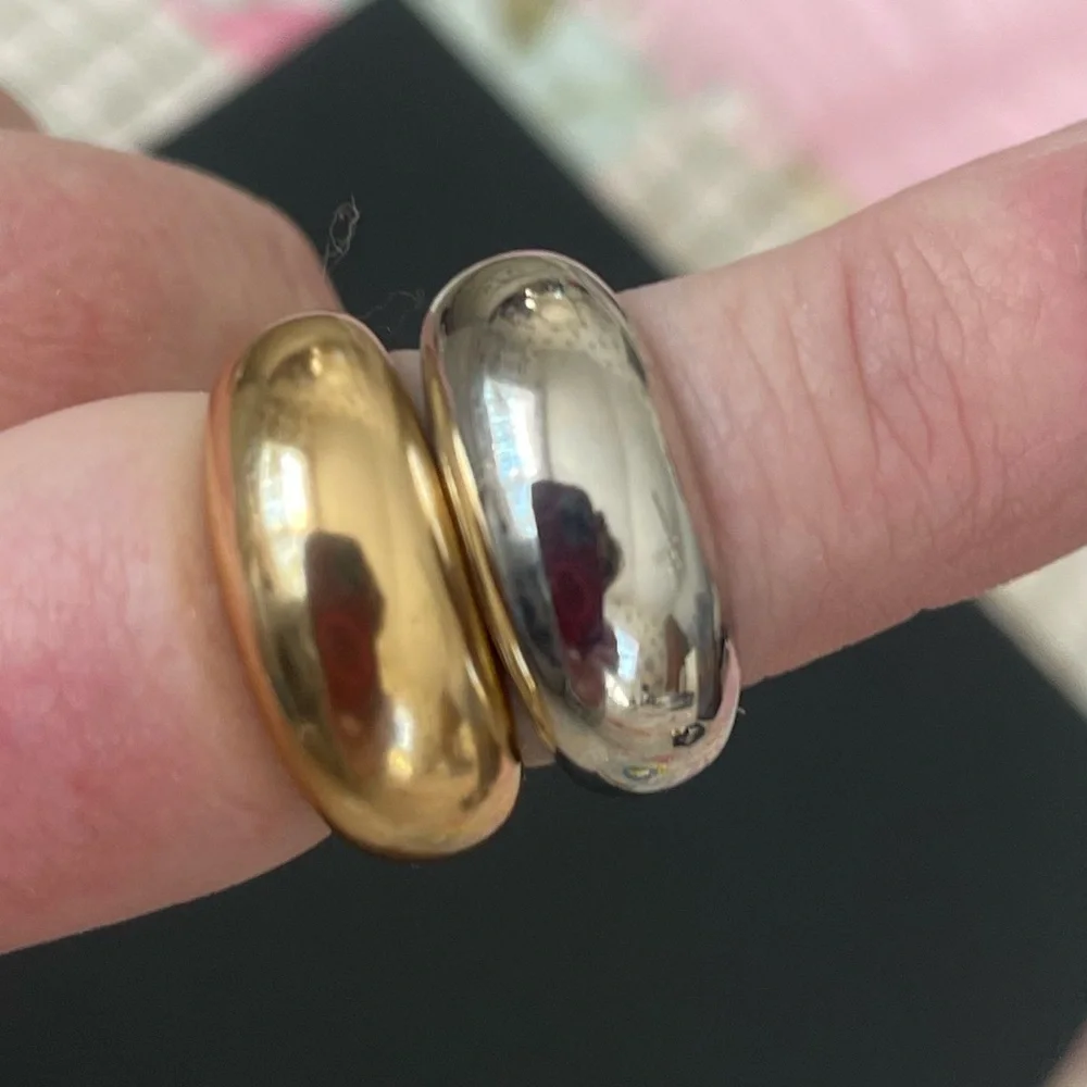Gold and Silver Dome Rings - Picture 1 of 4